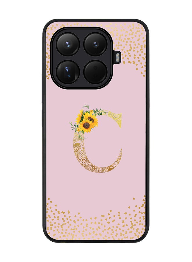 For Xiaomi 15T Pro Case,Slim fit Camera Protection, Shockproof Thin Phone cover  - Custom Floral Monogram - C  (Pink )